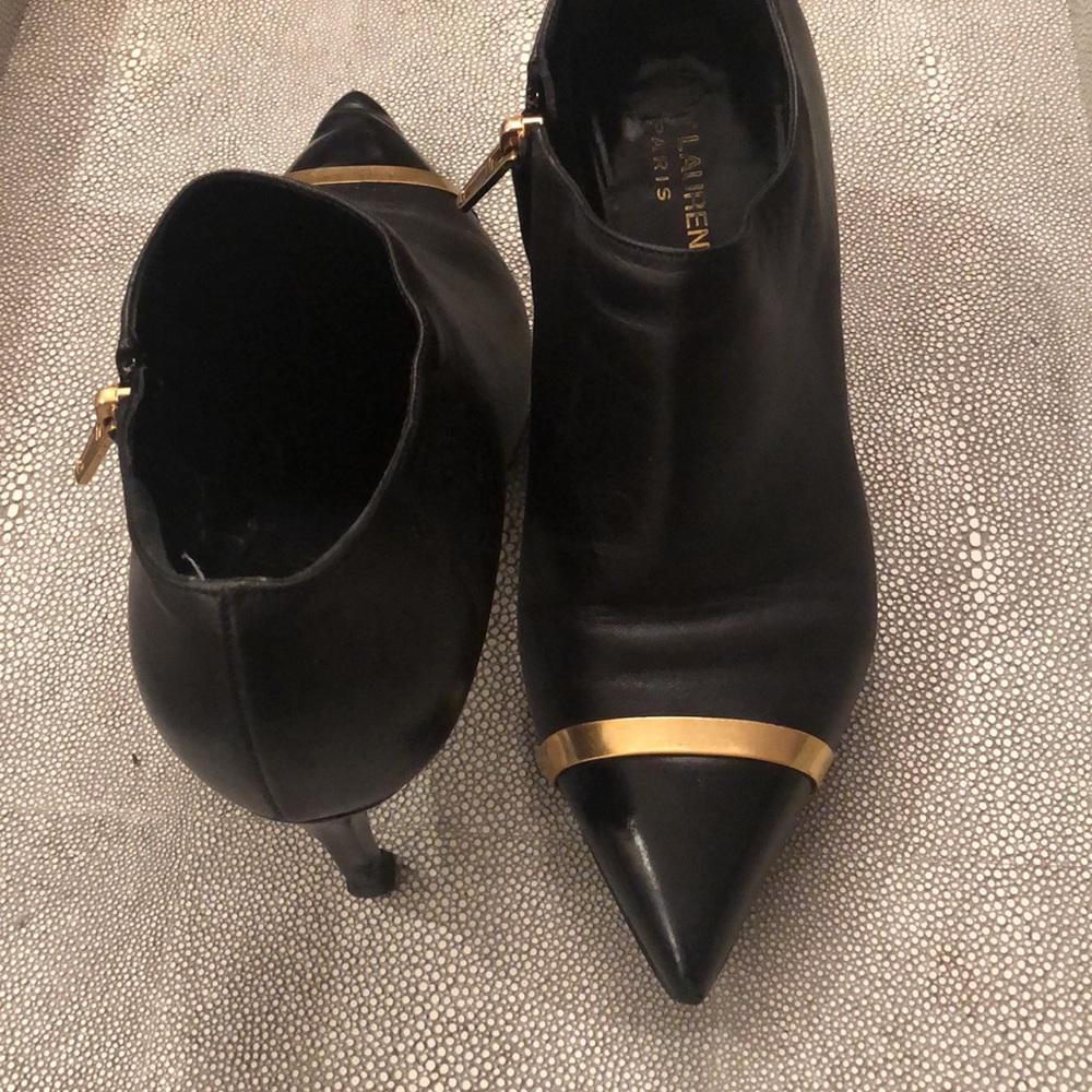 YSL Yves Saint Laurent Black Gold Leather Booties Size 38,heel 2.5 - Picture 2 of 9